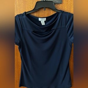 Carmen Marc Valvo peek a book neckline. Navy. M